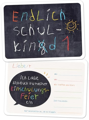 almira Design 10 Einladungskarten Schulanfang Endlich Schulkind Tafel Einschulungsfeier