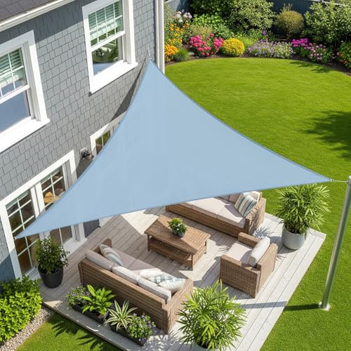 Sunnylaxx 5x5x5m Gris Bleu Tenda a Vela Triangolare Ombreggiante, Impermeabile Vele Parasole Protezione UV per Esterno, Giardino e Terrazza, Piscina