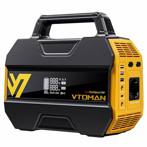 VTOMAN FlashSpeed 300 Centrale Elettrica Portatile, 230Wh 300W(Picco 600W) Generatore Solare, Batteria LiFePO4, 3000 Cicli, 100W Tipo-C/230V CA, Ricarica Rapida per Campeggio, Viaggio, Esterni, Pesca