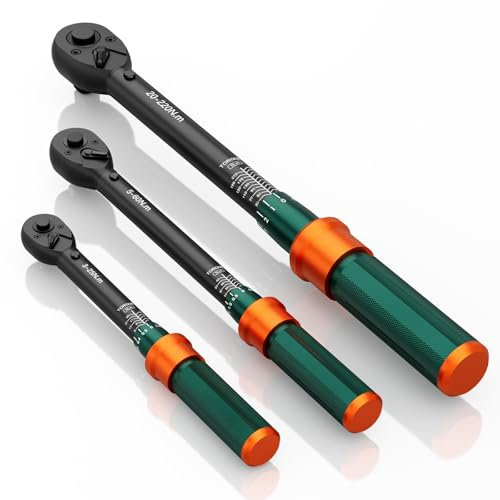 NADOKHI Drehmomentschlüssel 1/4 & 3/8 & 1/2 Zoll, 3tlg Drehmomentschlüssel Set 3-25Nm 5-60Nm 20-220Nm mit 72 Zähne Wende Ratschenkopf, ±3% Fehlergenauigkeit, für Fahrrad, Motorrad, Auto Reparatur