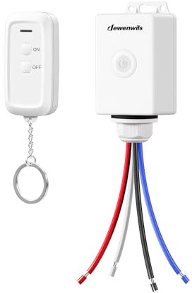 DEWENWILS Interruttore radio esterno con telecomando, 230 V, 3000 W, set di interruttori della luce senza fili, controllo radio IP65, portata 30 m, nessun cablaggio necessario, batteria inclusa