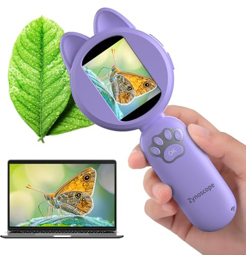 Kids Microscope 100X Magnification, STEM Handheld Digital Science Kit, Portable Educational Toy for Ages 3-16, Birthday for Boys & Girls Purple