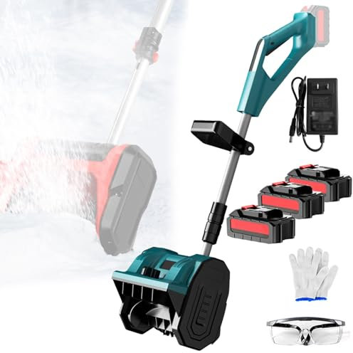 VFMVOYNZ Pala da Neve elettrica, spazzaneve Senza Fili, Manico Regolabile e Asta telescopica per vialetti, Strumento Leggero per la Pulizia della Neve, spazzaneve con Batteria 3x3000mAh(Blue)