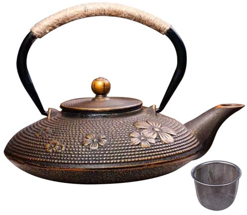 Théière en fonte Bouilloire à thé japonaise en fonte 800ML/ 27Oz avec infuseur pour feuilles mobiles, théière de conception Sakura à chauffage rapide pour faire bouillir de l'eau chaude thé Style 2 Th