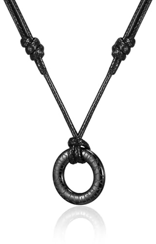 HSWYFCJY Collier Viking Rune Hommes Collier en Cuir Tressé avec Noir Ronde Rune Pendentif en Acier Inoxydable Pendentif Talisman Nordique Bijoux Cadeaux pour Hommes Femmes