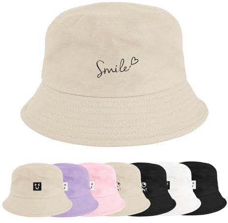 Xnova Fischerhut Bucket Hat Herren Damen Bunt, Druck Mütze Strand-Sonnenhut Anglerhut Sonnenschutz, Baumwoll Sommerhut Bestickte Fischerhüte Unisex Outdoor Hüte (Buchstabe-Beige, 56-58 cm)