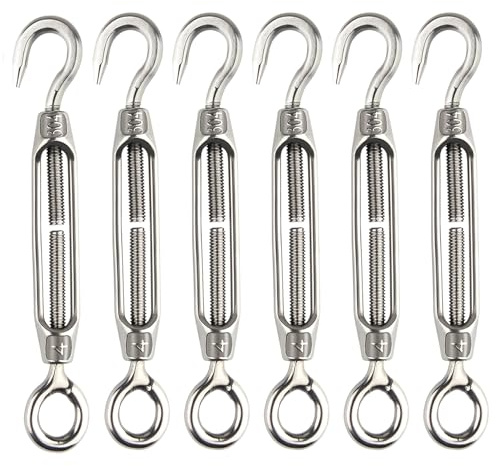 CHRORINE 6 piezas hebilla giratoria alambre tensor M4 gancho y ojo hebilla giratoria tensor 304 tensor de cuerda de acero inoxidable tensión resistente