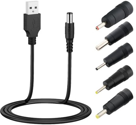 1M USB to DC Power Cable, DC 5V Charger 2A with 5 Connectors Universal USB Power Jack to 2.5x0.7mm 3.5x1.35mm 4.0x1.7mm 5.5x2.5mm 3.0x1.0mm, Pin Charger Cable for Bluetooth Speakers, Router, Fan