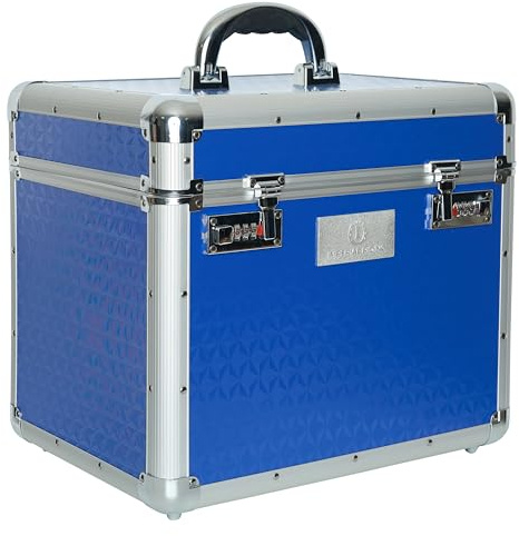 Imperial Riding IRHShiny Putzbox, Putzkoffer mit Zahlenschloss, verstellbare Fächer, Aufbewahrungsbox für Putzzeug, mit Spiegel im Deckel, hochwertiger Putzkasten, 38x28x32cm, Navy Blau