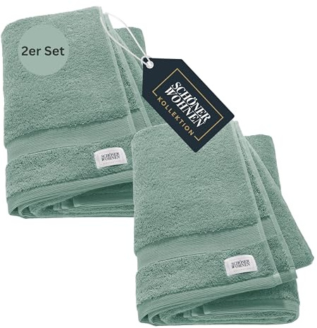 SCHÖNER WOHNEN 2er Set Premium Duschtuch 70x140 cm - saugstark - Luxus Badetücher Grün 2teilig - 100% Baumwolle - flauschig weich - als Handtuch-Set kombinierbar - Frottiertücher - Öko-Tex