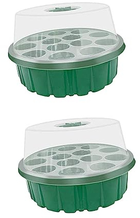 JOINPAYA Plateaux de Germination 13 Trous pour Jardinage Intérieur, Lot de 2 en Plastique Vert Couvercle Transparent, Boîte de Culture pour Semis de Plantes, Pépinière et Jardinage en Serrage