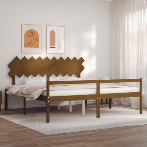 Teenpull Seniorenbett Honigbraun 200x200 cm Massivholz Kiefer mit hohem Kopfteil, seniorengerecht 45 cm Einstiegshöhe, Robustes Bettgestell für Schlafzimmer