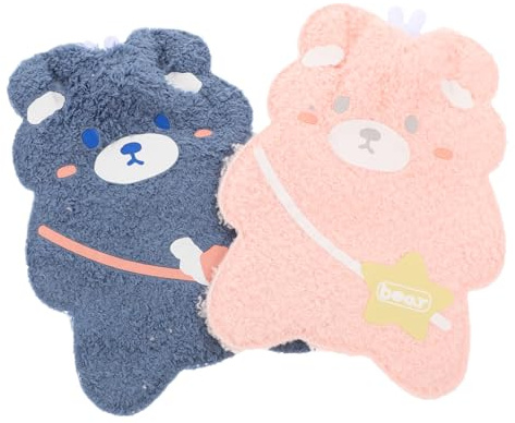 ERINGOGO Bear Cartoon Hand Warmer 2pcs Set Portable Water Injection Hot Water Bags Plush Cover Winter Pocket Hand Warmers for Students Outdoor Use Random Color