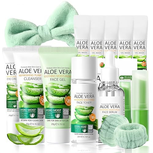 Aloe Vera Skin Care Set Geschenkset Damen - Skincare Set 13PCS - Beauty Set Frauen - Beruhigend Pflegeset Damen - Nährend Gesichtspflege Set - Teenager Mädchen Geschenke - Mit Toner,Serum,Gel,Maske
