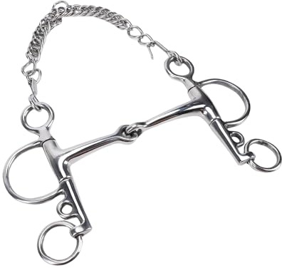 Fockety Mors de Filet D'entraînement pour Chevaux, Mors de Bordure à Double Bride en Acier Inoxydable avec Crochets Métalliques Renforcés et Chaîne à Double œil pour Chevaux Chauds