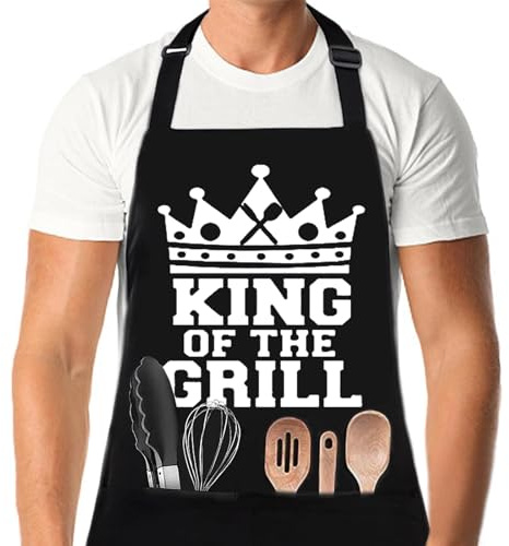 Ntwdby Grembiule Barbecue Uomo, Grembiule Barbecue KING OF THE GRILLZ, Grembiule da Cucina da Uomo, Grembiule Barbecue Nero con Tasche, Regalo per Papà Cuoco Chef e Appassionati di BBQ