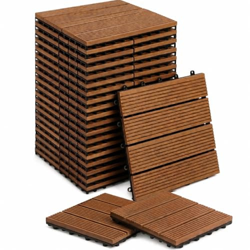 Losetas de Plastico Jardin Antideslizantes 30x30cm (Pack 20) – Suelo Terraza Exterior WPC Resistentes al Agua ideal para Balcones, Terrazas y Jardín - Baldosas o Losas Encastrable para Baño o Ducha