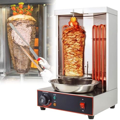 SAYEYBU Commercial Electric Shawarma Machine, 2400W Stainless Steel Vertical Rotisserie Oven, 50-300°C Temperature Control, Doner Kebab Grill for Chicken, Restaurants,Silver