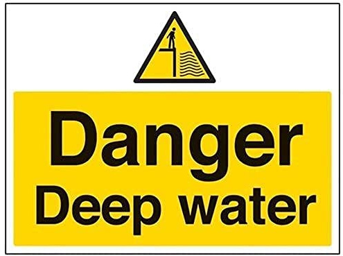 V Safety 66016BF-R Danger Deep Water Sign - Landscape - 400mm x 300mm - 1mm Rigid Plastic, Black/Yellow