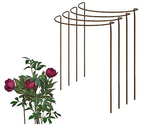 Rusty Bow Plant Supports (Raw Steel designed to Rust) - Strong Metal Garden Supports - Interlinking to make rows, circles, cloverleaves, etc (Low (40cm Tall x 42cm Wide) Pack of 4)