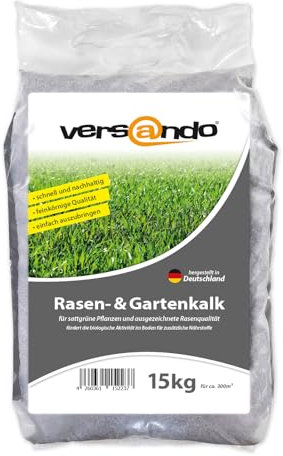 versando 15kg de chaux à gazon & chaux de jardin jusqu'à 300m² : repousse mousse, mauvaises herbes favorise le développement du sol & des racines idéal pour le gazon avec effet longue durée
