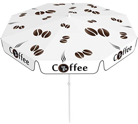 Vispronet® Sonnenschirm, rund, Volant ∅ 180 cm Coffee to go ✓ 2-teiliger Schirmstock ✓ 4-teilig Bedruckt ✓ Durchdruck des Motivs ✓ kippbar