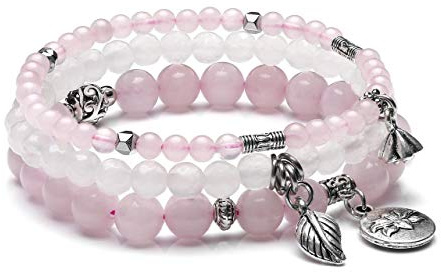 JSDDE Schmuck Wickelarmband Mehrschichtiges Armbänder Set Freundschaftsarmband Partnerarmbänder aus Edelsteine Heilsteine mit Lotus Blätter Anhänger für Damen Frauen