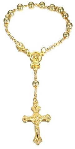 BOBIJOO JEWELRY - Mini Chapelet Voiture Camion Bracelet Marie Vierge Croix Pendentif Tout Or