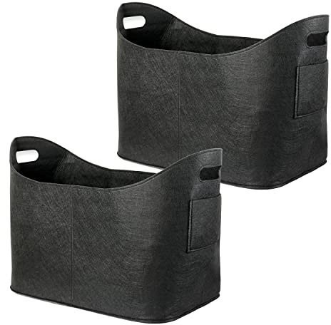 Schramm® Kaminholztasche schwarz aus Filz Holzkorb ca. 53x40x30 cm wählbar 1, 2 oder 3 Stück Filzkorb Zeitungskorb Filztaschen, Größe:2 Stück