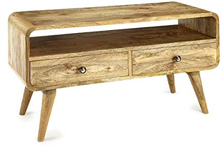 Elm home and garden 90cm Wide Solid Wood Tv Video Unit Stand 2 Drawers And Shelf (Light)