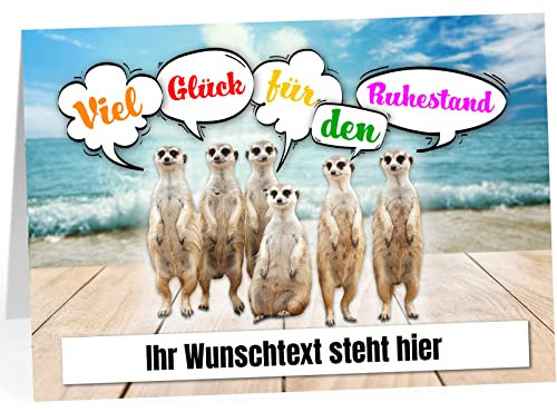 XXL Abschiedskarte PERSONALISIERT (A4) - Witzig Erdmännchen - große Klappkarte für Kollegen mit Umschlag zur Rente Ruhestand Pension Wunsch-Text