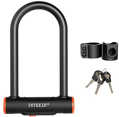 INTEKIN Bike U Lock Robustes Fahrradschloss, 16 mm, U-Schloss mit stabiler Halterung für Rennräder, Mountainbikes, Schwarz