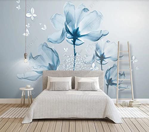 Frtmsticker Papier Peint Autocollant Murale 3D Bleu Plantes Fleurs Papier Peint Photo 3D Enfants Chambre 3D Murale Pvc Autocollant Wall Art Garçon Fille Chambre Affiche Murale 200X100Cm