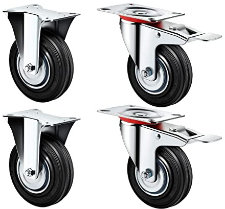 Kippen 1603BK Juego de 4 ruedas industriales Diámetro 100 mm Fijo + 2 con placa giratoria y freno