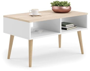 Dmora - Wohnzimmertisch Sopot, Niedriger Wohnzimmertisch, Kaffeeregal, Couchtisch für Sofa, 55x90 h55 cm, Weiß