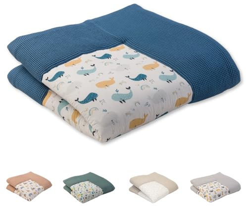 ULLENBOOM® Baby Krabbeldecke 100x100 cm gepolstert - Blau-Wale (Made in EU) - Krabbeldecke für Baby mit 100% OEKO TEX Baumwolle, ideal als Babydecke, Laufgittereinlage & Spieldecke