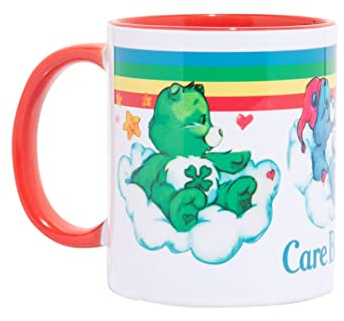 TruffleShuffle Care Bears Rainbow Mug | Red Handle | Recreation Vintge Mug | 312 ml | Dishwasher and Microwave Suitable | Gift Idea