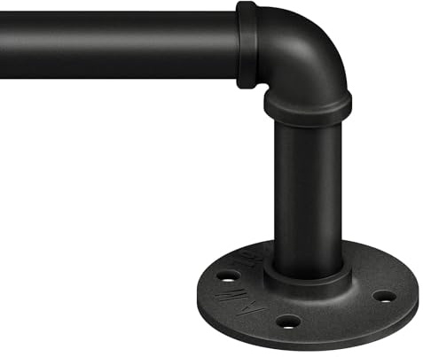 Zeerobee Curtain Rods for Windows 32 to 48, 1 Inch Industrial Wrap Around Black Curtain Rod, Indoor/Outdoor Room Divider Adjustable Drapery Pole, 32-48