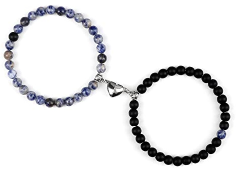 2 st/set magnetarmband natursten pärlor armband smycken, matt-blå prick