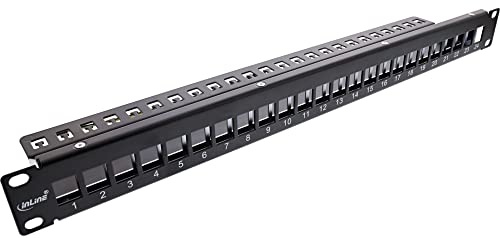 InLine® Patchfeld 24-Fach, Keystone Snap-In Leerblech Patchpanel, 48,26cm (19), 1HE, schwarz
