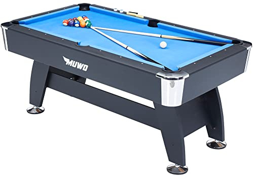 MUWO Winner Pro Billardtisch inkl. einem Satz Kugeln, mit Aufbaudreieck, 2 Queues, mit Kreide und Einer Bürste. Tisch im Original-Stil. Maße (LxBxH): 183 cm x 102 cm x 81 cm, Gewicht 80 kg, 2 Farben