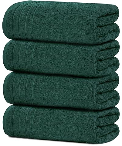 Tens Towels Pack of 4 Extra Large Bath Towels 30 x 60 Inches, 100% Cotton, Larger & Lighter Weight, Quicker to Dry, Super Soft and Absorbent, Perfect for Bathroom, Hunter Green