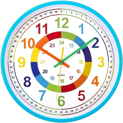 VINILITE Reloj de Pared para Niños Reloj de Aprendizaje Reloj Infantil para Niños y Niñas Mecanismo Silencioso 30 CM para Habitación de los Niños