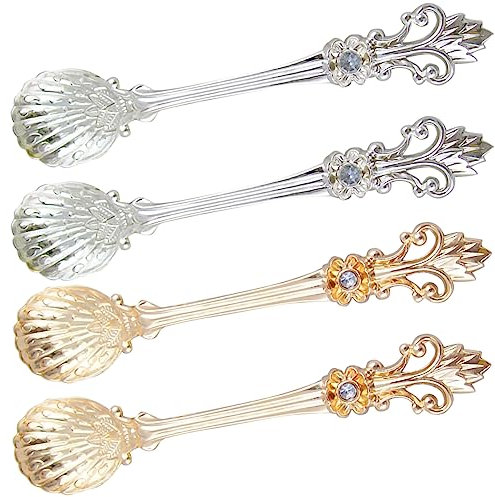 4 Mini-Kaffeelöffel, Legierungs-Kaffeelöffel, Dekorative Teelöffel, Vintage-geschnitzte Löffel, Stereoskopische Teelöffel, Dessertlöffel, Retro-Kristall-Antik-Legierungslöffel Für Zuhause, Café