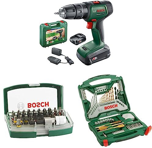 Bosch Home and Garden Cordless Combi Drill UniversalImpact 18 & Bosch 32pc. Screwdriver Bit Set & Bosch 70-Pieces X-Line Titanium Drill and Screwdriver Bit Set