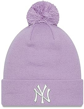 New Era Damen Frauen Beanie Baseball Fan Mütze Winter York Yankees Lila MLB Metallic Pom - One-Size