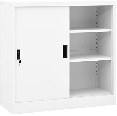 SECOLI Armadio Ufficio, Mobili Ufficio Moderni, Armadio Ante Scorrevoli, in Acciaio Bianco 90x40x90cm