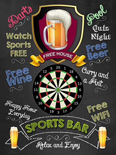 Shawprint Free house Sports Bar Darts THEME RETRO METAL TIN WALL PLAQUE SIGN NOVELTY GIFT Home Bar Pub Man Cave (150MM X 200MM (6 X 8) 978 (10 x 8)