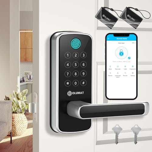OLUMAT Smart Lock con maniglia: serratura per porta d'ingresso senza chiave Wi-Fi - Serrature intelligenti per porta d'ingresso - Serratura biometrica con impronte digitali - Serratura intelligente