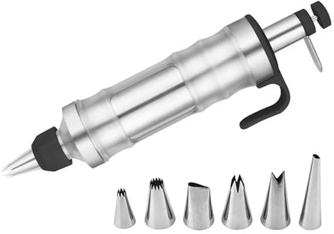 Cookie Biscuit Press Gun, Multifunctional Stainless Steel Cake Icing Decorating Tool with Nozzles, 6 in 1 Cookie Making Tool Set for Baking (Black)
